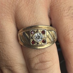 Vintage 14k GE Cubic Zirconia & Ruby Man’s Ring Size 12.75