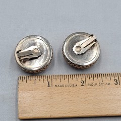 Vintage Pink Gold Glitter Round Dome Clip on Earrings Gold tone 1 1/8″