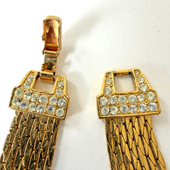 Vtg Nolan Miller Necklace Liquid Multi-Strand Necklace Rhinestone Buckle Gold