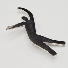 Modern Abstract Dancer Brooch Silver Tone Minimalist Silhouette 1990s Figure Pin