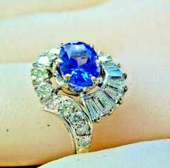 Original EARTH MINED TANZANITE DIAMOND DECO Engagement Ring Solitaire 14K GOLD 7
