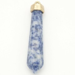 Blue Sodalite Stone Quartz Gemstone Hexagonal Chakra Hammered Brass Pendant