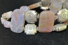 Purple Gemstone Nuggets Link Bracelet Stone Sterling 7” Vintage C13p