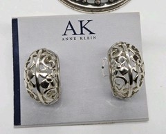 Anne Klein Earrings Filigree Flower Silver tone Wide Pierced Couture .75 in