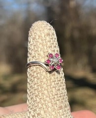 VTG 14k White Gold Ring Flower Pink Tourmaline Cluster Diamond Size 5.75 Estate