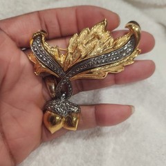 Avon Vintage Acorn Leaf Brooch Gold Silver Tone Rhinestone Fall Autumn Jewelry