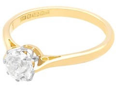 Antique and Vintage 0.80Ct Diamond and 18k Yellow Gold Solitaire Ring