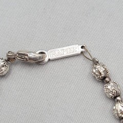 Vintage Napier Embossed Silver tone Bead Bracelet 6.75″