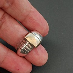 Vintage Silver Rolled Gold Modernist Dome Bשמג Ring Asymmetric Architectural 925