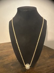 Vintage Added Attractions Gold Tone Pave Rhinestone Ball Slide Pendant Necklace