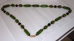 Vintage Givenchy Egyptian Revival Carved Green Faux Jade Lucite 32″ Necklace