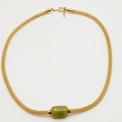 Crown Trifari Mesh Choker Necklace Lime Green Lucite Fixed Barrel Pendant 15 in