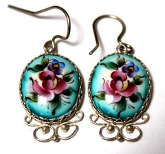 Vintage Unique Russian Enamel Hand Painted Jewelry Set Earrings + Necklace #50