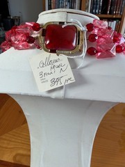 Vintage Pink & Ruby Red Lucite Acrylic Necklace 16” triple Strand statement