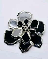 Modernist Flower Brooch Black & Silver Mirror 3.5 in HUGE Modern Floral