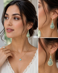 Vintage Style Blue Turquoise Drop Earrings Gold Tone Bohemian Jewelry