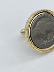 Vintage Buffalo Nickel mens cufflinks five cents gold tone textured and polished