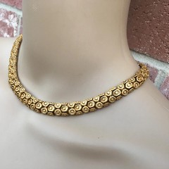 Vintage Gold Tone Hexagon Cluster Pattern Chunky Necklace and Matching Earrings