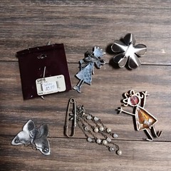 Random Silver-tone & Pewter Brooch Lot Angel Girl Flower Butterfly Fairy Gear