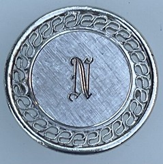 Letter N Initial Circle Brooch Pin Signed A & Z Ornate Brushed Sterling Silver