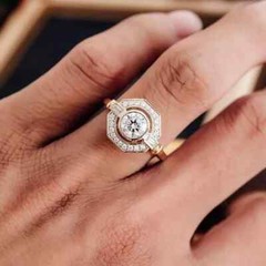 Art Deco Vintage Round Cut Lab Created Diamond 14K Gold Finish Engagement Ring