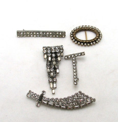 Vintage Lot of 4 Clear Rhinestone Brooch Pins & 1 Buckle/Slide