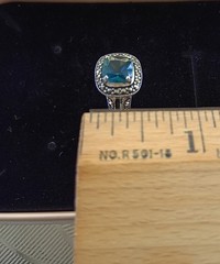 Vtg London Blue Topaz Marcasite Halo Ring sz 7 925 Sterling 4 gm ExcCond Must C