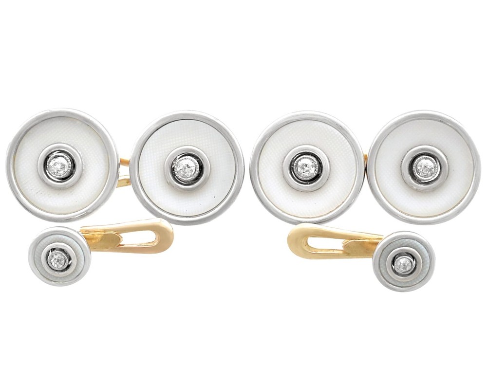 1920’s 0.24 Ct Diamond 18k Yellow Gold and Hardstone Cufflink and Stud Set