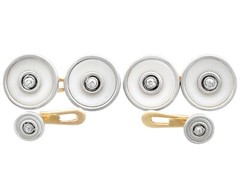 1920’s 0.24 Ct Diamond 18k Yellow Gold and Hardstone Cufflink and Stud Set