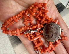Victorian 800 silver Coral Lava Cameo Necklace, Swivel Clasp – Grand Tour