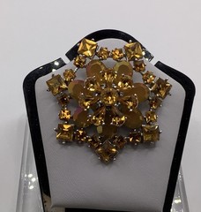 Vintage Silver Tone Topaz Pear & Square W/AB Oval Rhinestone Layered Star Brooch