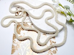 62″ No Clasp Vintage Handmade Crocheted Faux Pearl Necklace Victorian Era Style