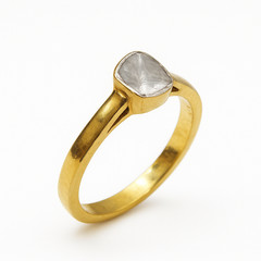 14k Gold Plated Natural Diamond Ring, Rose Cut Diamond 925 Sterling Silver Ring