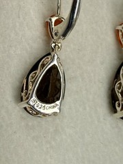Sterling Silver 925 Fire Opal & Smoky Quartz Pear Cut Dangle Leverback Earrings