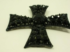 Vintage Weiss Black Maltese Cross Pendant Jet Glass Rhinestones 2″ Estate Find