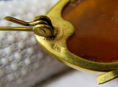 Vintage Natural Baltic Amber Beetle Brooch USSR Gold-Plated Pin 1962s