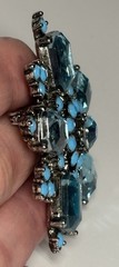 Vintage Brooch Pot Metal Glass Acrylic Blue Rhinestones Flower Starburst