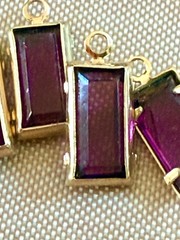 20 Vintage Brass Set Amethyst Emerald Cut Crystal Charms 8x4mm NOS Art Deco