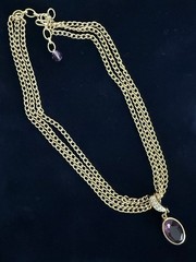 Swarovski Swan Signed Purple Crystal Oval Pendant , Gold Tone Necklace.