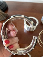Vintage Metal Black And White Inlayed Enamel Bangles LOT OF 6 BANGLES