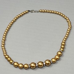 Gold Simulated Pearls Graduating Shiny Beads Rondelle Rhinestone Spacers 17″