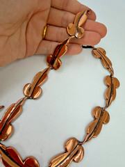 Vintage Necklace Renoir Copper Clip On Earrings Set Leaf Modernist 15 in PJ