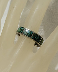 VERY OLD PAWN STABILIZED TURQUOISE SECTION DESIGNED 925 SILVER BAND RING SIZE 10