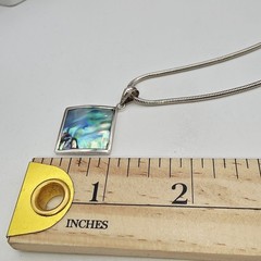 Vintage 925 Italy Sterling Silver Abalone Shell Pendant Necklace 24″ Snake Chain