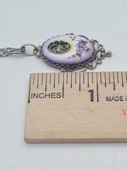 Vtg Soviet Hand Painted Enamel Rostov Finift Floral Pendant 18″ Necklace