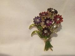 Napier Red/ Burgundy Clear Stone Floral Brooch Bouquet 2 1/2 Inches