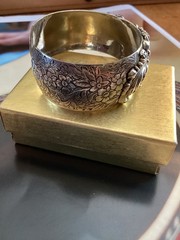 Vintage Silver Tone Art Nouveau Antique Style Repousse Cuff Bracelet Rare Find