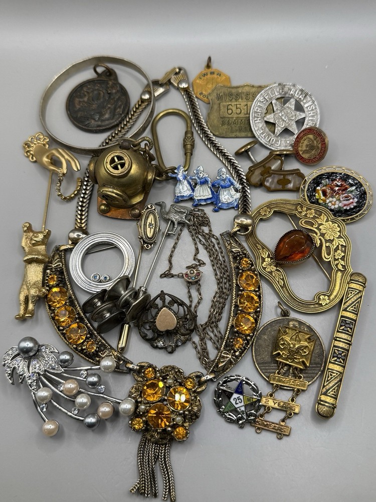 Antique Victorian Art Deco Wearable Jewelry Lot Estate Chain Pin Bracelet Charm
