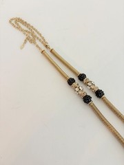 VCLM Gold Tone Mesh Necklace Black Crystal Rhinestone Statement Necklace