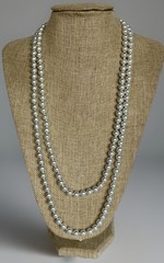 Vintage Rope Length Hand Knotted Faux Glass Pearl Necklace, 8mm Pearls, 56″